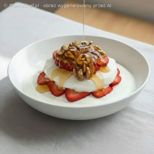 Jogurt z truskawkami i orzechami włoskimi