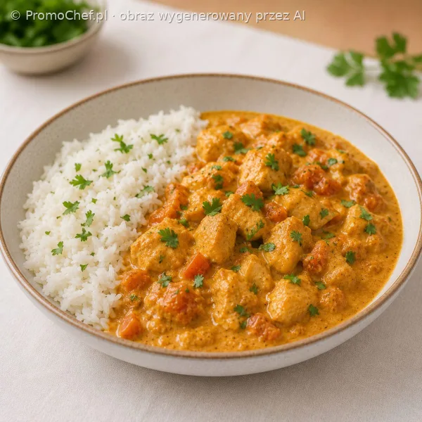 Kurczak curry z ryżem i mlekiem kokosowym