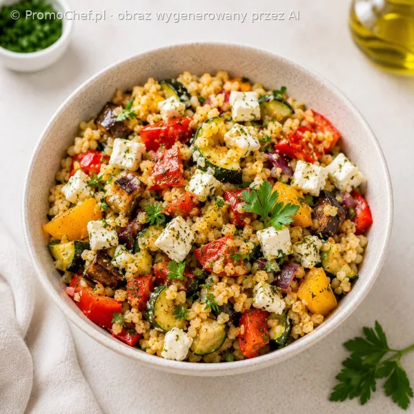 Kasza bulgur z pieczonymi warzywami i fetą