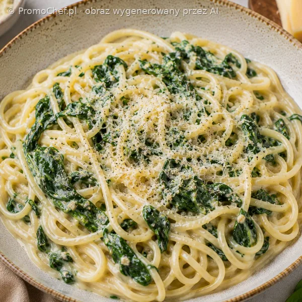Makaron ze szpinakiem, czosnkiem i parmezanem