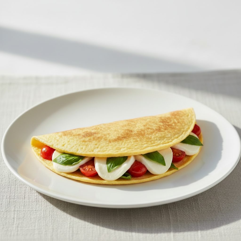 Omlet z mozzarellą, pomidorami i bazylią